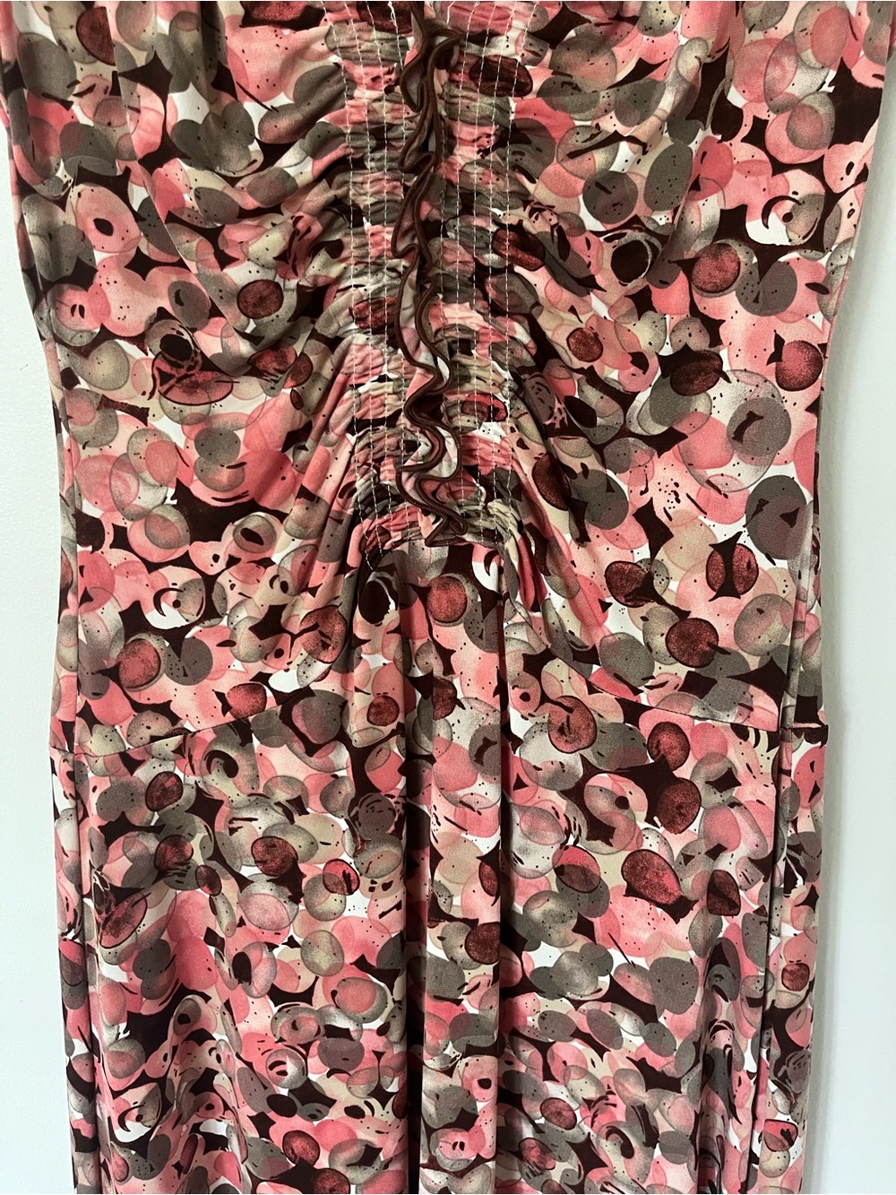 Connected Apparel Pink & Brown Floral Ruched V-Neck Dress - Picture 6 of 12